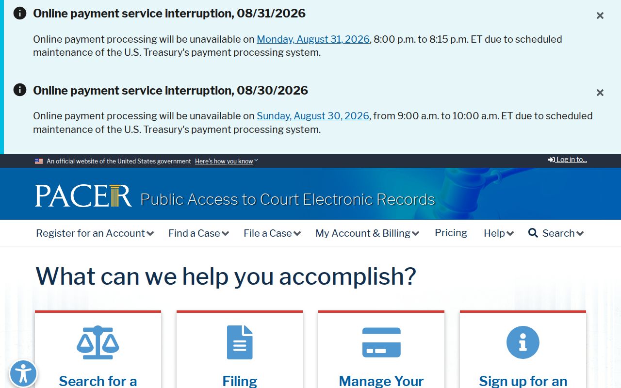 Elida court docket source showing separate federal court records access