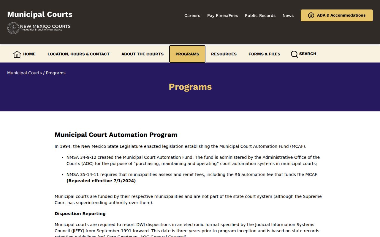 Portales court docket official New Mexico municipal court programs source