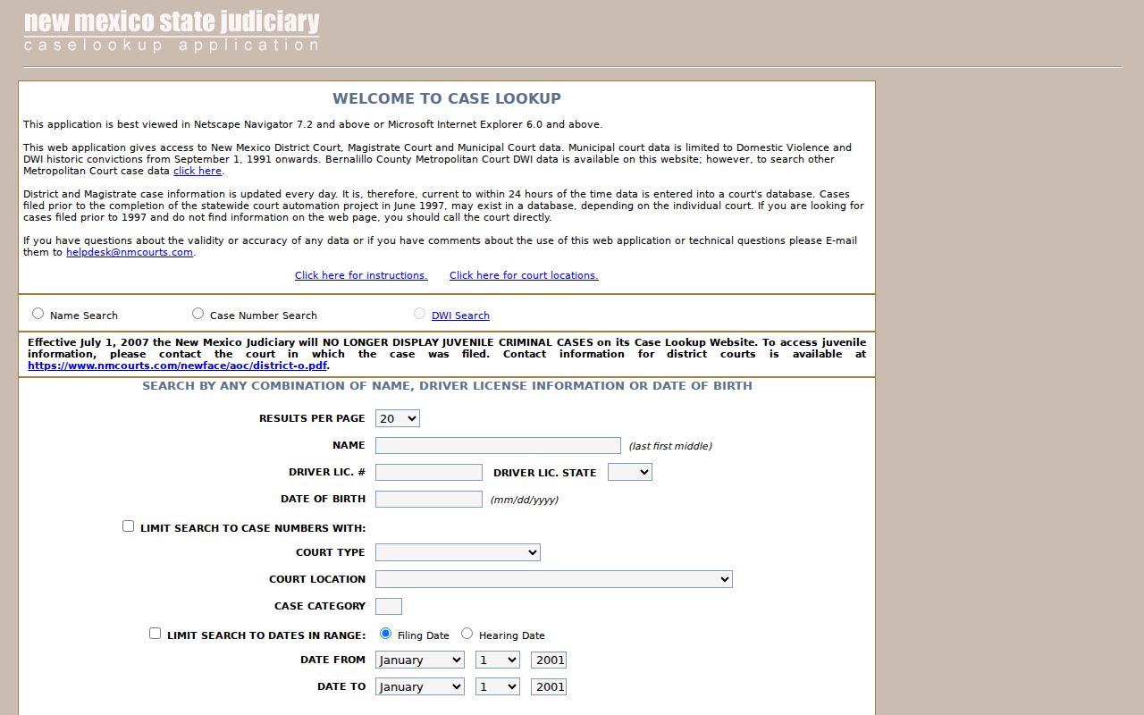 Roosevelt County court docket legacy Case Lookup public search interface