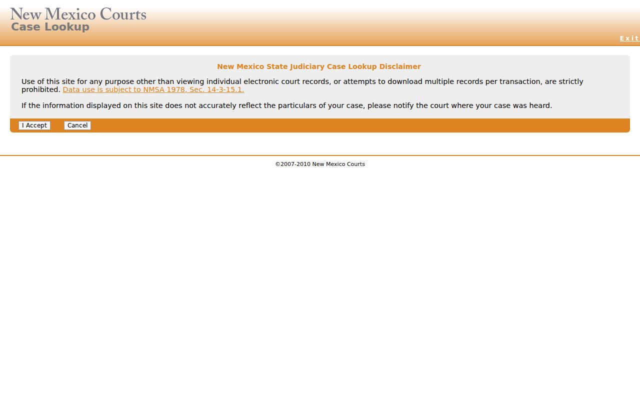 Roosevelt County court docket New Mexico Case Lookup entry screen